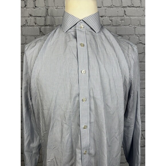 Charles Tyrwhitt Dress Shirt Mens 16 1/2-35 Slim Fit Blue,White Plaid Non-Iron - Picture 4 of 6